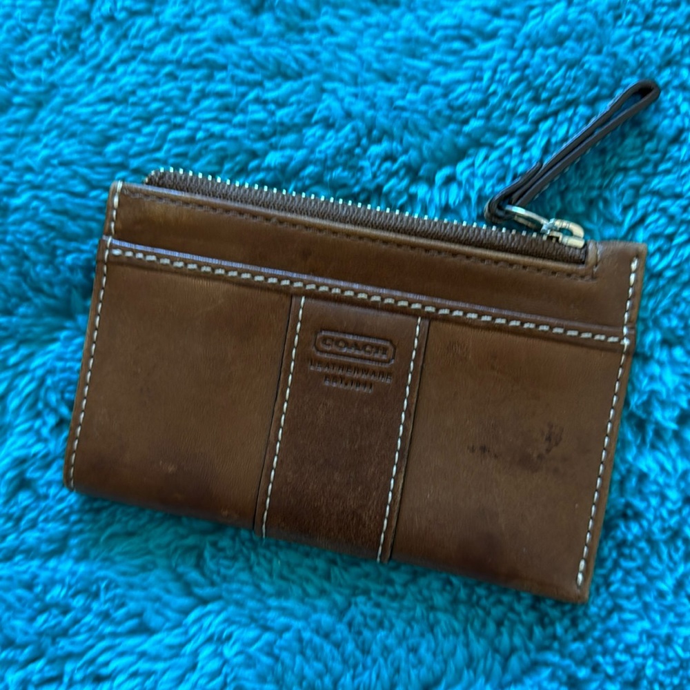 Vintage Coach "Leatherware" card holder wallet in tan with minor spots.